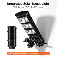 Lampadaire solaire WiFi 4G avec caméra, contrôle par application, LED intégrée, 400W-2000W, capteur de lumière extérieur