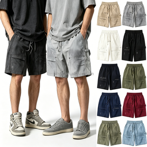 Men's Solid Color Cargo Shorts <b>Mid</b> Waist Drawstring Canvas Bermuda Shorts Casual Style With Pockets Breathable Design - Product Image 1
