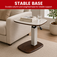 Table d'appoint réglable en hauteur avec plateau en cuir - Bureau mobile pour ordinateur portable pour canapé-lit en MDF noyer en forme de C avec roulettes