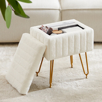 Pouf de rangement en peluche blanche JIAMEIJIA avec pieds dorés - Capitonnage fait main pour chambre et hôtel - Vente en gros OEM ODM