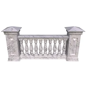 Balcony Decoration nature stones White Patterned Stone Carved Balusters Handrail carve shengye brand
