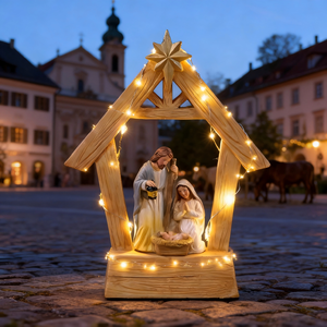 Crèche en résine peinte à la main, moderne, simple et écologique, avec un Jésus-Enfant lumineux pour la décoration de Noël à la maison - Product Image 3