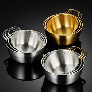 RUICHEN Korean Traditional Raw Rice Noodle Korean Wine Bowls Multifunction Stainless Steel Mixing Bowl Silver Gold Serving Bowls