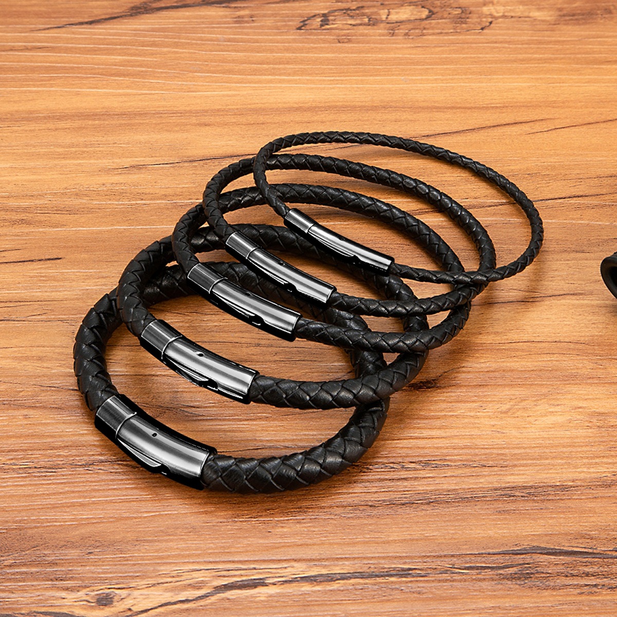 Black leather black buckle-5mm