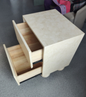 Nouvelle table de chevet carrée en marbre SMDI, table de chevet en travertin à 2 tiroirs, table de chevet à base sphérique