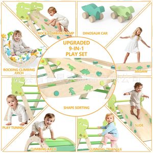 Structure de jeu d'escalade intérieure en bois 185.92x52.07x57.91cm 9-en-1 pour enfants de 3 à 6 ans - Product Image 1