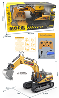 12 canales de iluminación para niños y simulación de música RC excavadora con control remoto excavadora juguete RC excavadora