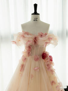 Gaun pesta pernikahan panjang model A-Line, gaun malam renda bordir bunga 3D elegan, gaun pesta pernikahan panjang - Product Image 2