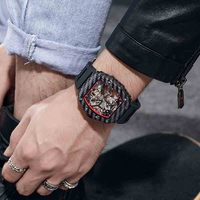 Montre squelette mécanique manuelle pour homme TIME TOKEN, lumineuse, étanche 3 ATM, boîtier tonneau en fibre de carbone, verre saphir