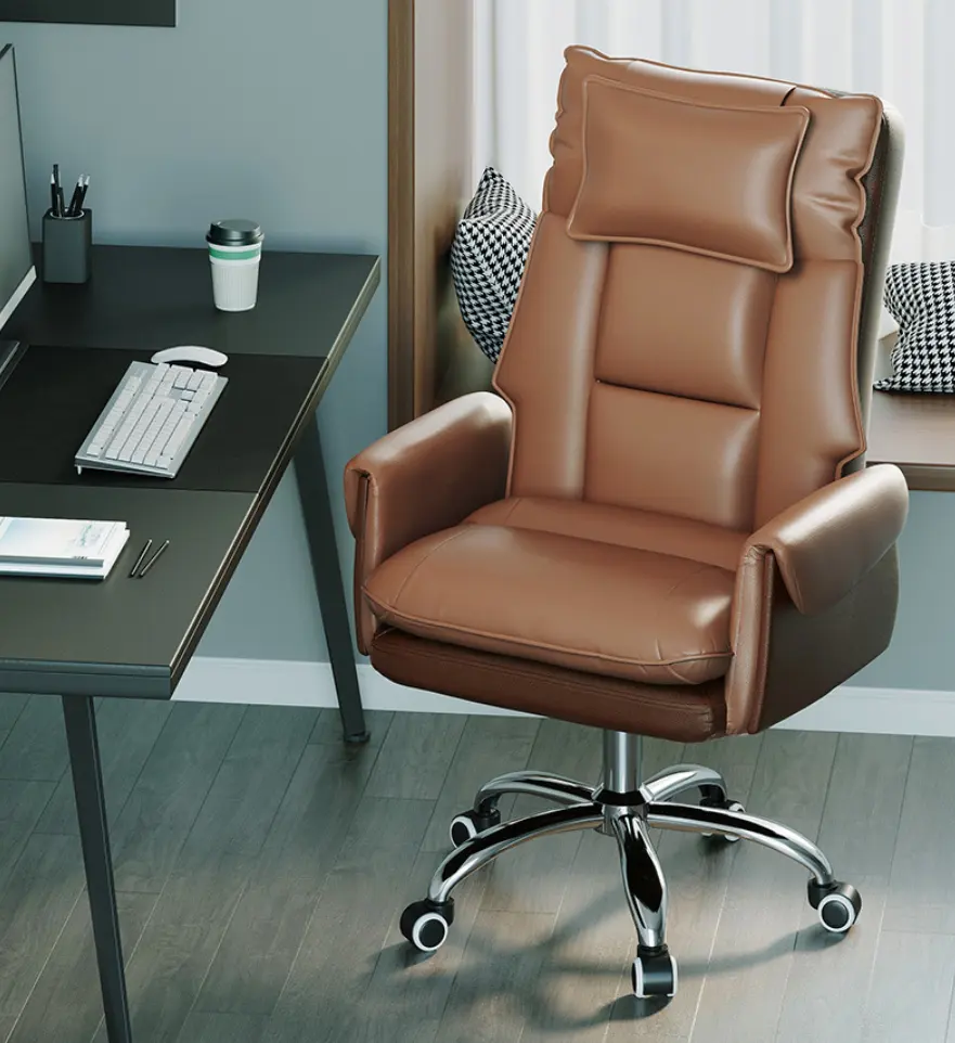 Lüks döner uzanmış rahat Modern yüksek geri ergonomik ofis koltuğu deri