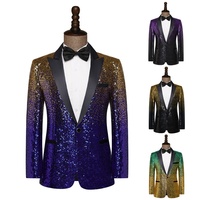 Veste de Costume à Paillettes Dégradées, Simple Boutonnage, Col Cranté, Costume de Scène pour Homme, Tenue Formelle pour Chanteur, Scène, Bar, Boîte de Nuit, Art