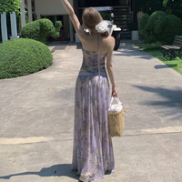 Robe midi écologique pour femme, taille naturelle, en maille florale, épaules dénudées, dos nu, dentelle, style doux, pour vacances à la plage, vente en gros, promotion chaude