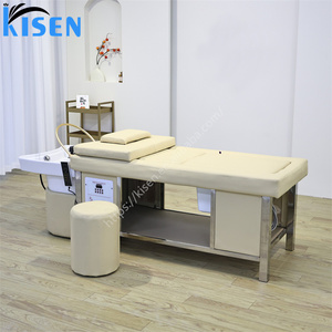 Kisen Lit de lavage multifonctionnel et inclinable pour salon de coiffure, base en acier inoxydable, revêtement en cuir PU, pour soins capillaires et spa - Product Image 3