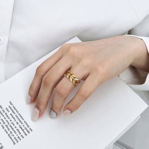 Dylam <b>Dainty</b> 18K Gold Plated Non Tarnish 925 Silver 5A Zirconia Peace Branches Leaf Shape <b>Rings</b> Jewelry for Daily Wear - Product Image 5