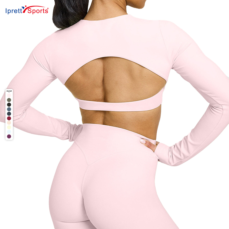 Women's Sports Long Sleeve T-Shirt Open Back Fitness Clothing Elastic Breathable Yoga Top High Quality Women's Crop Tops