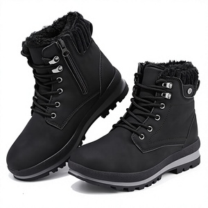 Bottes d'hiver pour hommes, dessus en fourrure et cuir, doublure en velours, bottes à la cheville légères, antidérapantes, chaudes, chaussures d'extérieur - Product Image 4