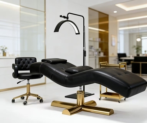 Mesa de Masaje Moderna Más Vendida, en Cuero PU Negro con Detalles Dorados, Altura Ajustable, Colores Personalizables, Ideal para Salón de Belleza o Sala de Estar - Product Image 1