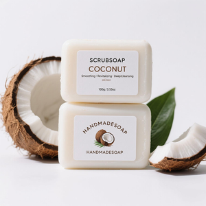 Barra de jabón de coco exfoliante al por mayor, jabón blanqueador orgánico hecho a mano natural Vegano para cara y cuerpo - Product Image 3