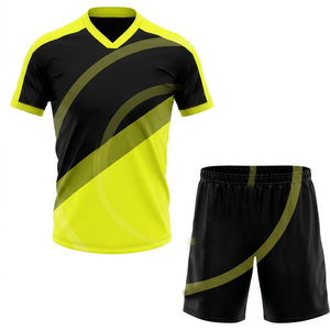 Conjunto de Uniforme de Fútbol Sublimado Personalizado, Cuello en V, Manga Corta, Absorbe la Humedad, Ajuste Atlético, para Todas las Temporadas, Bloques de Color - Product Image 1