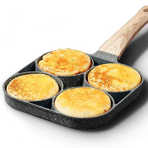4 lỗ Frying Pan không dính bữa ăn sáng Burger trứng <span class=keywords><strong>Pancake</strong></span> Maker gỗ xử lý y tế đá bốn lỗ Omelet Pan - Product Image 1