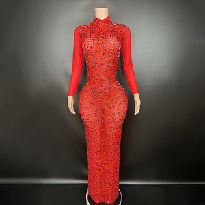 Long lanh buổi tối áo sang trọng Rhinestone mang thai quần áo dài tay áo buổi tối ăn mặc cho người phụ nữ thanh lịch - Product Image 1