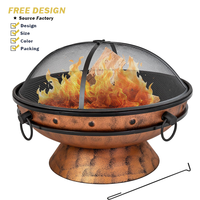 Brasero d'extérieur classique rond en fer pour patios, jardins et porches, livré avec grille à bois, écran anti-étincelles et pioche à feu