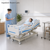 Lit d'hôpital électrique à 5 fonctions, lit de soins infirmiers réglable pour patients avec barrières latérales en ABS, verrous centraux, roulettes, OEM