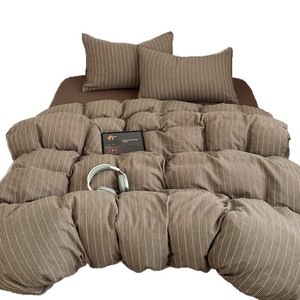 Pure Cotton Stripe <b>Bedding</b> <b>Set</b> 40s Breathable Four Seasons Duvet Cover Pillowcase Sheet <b>Set</b> - Product Image 2