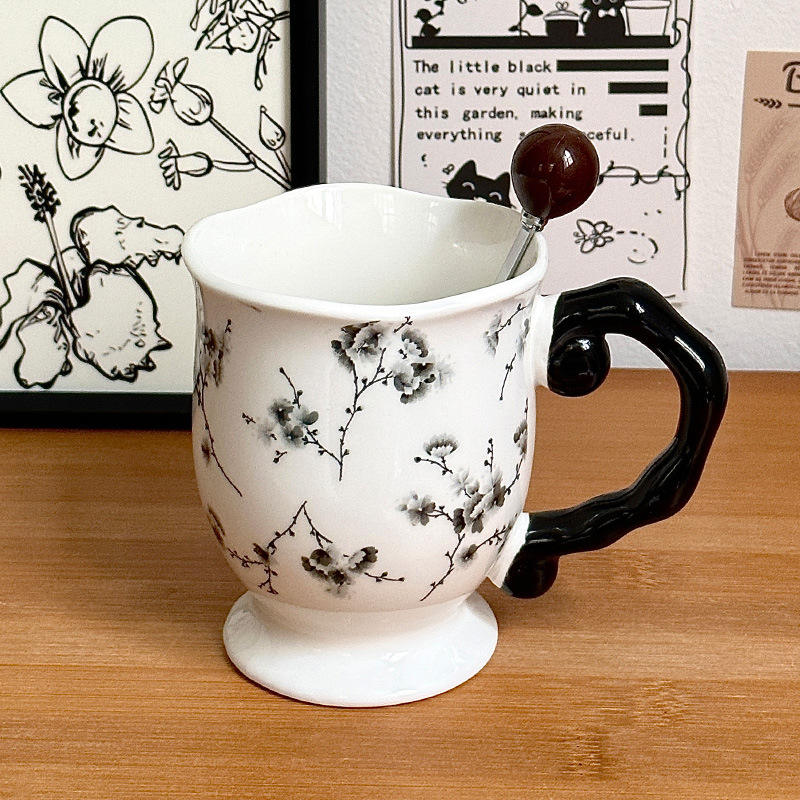 【Round Cup with Spoon】Retro Floral Cup - C