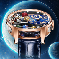 Montre mécanique squelette automatique de luxe pour homme, signes du zodiaque et éléments du système solaire, design planétaire ajouré
