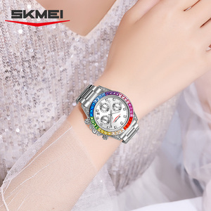 <span class=keywords><strong>Montre</strong></span> à quartz Skmei 2352, nouvelle arrivée, montres de mode pour hommes et femmes, boîtier arc-en-ciel, acier inoxydable, transfrontalier - Product Image 3