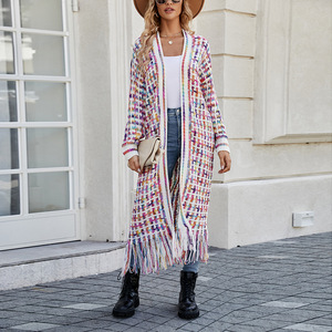 Cardigan long à franges grande taille rayé pour femme, style streetwear, tailles SMLXLXXLXXXL - Product Image 3