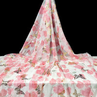 Nouveau design, tissu en tulle polyester à imprimé floral coloré et papillons dorés pour jupes, robes, décoration intérieure, rideaux et artisanat