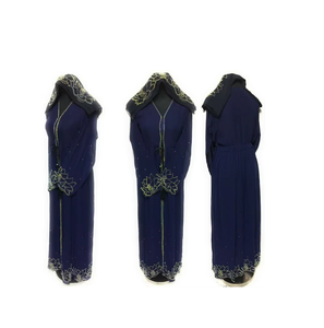 Élégante Abaya Noire en Satin Longue jusqu'au Sol, Caftan Marocain à Col Montant, Imprimé Floral Perlé, Taille Naturelle, Robe de Soirée - Product Image 1