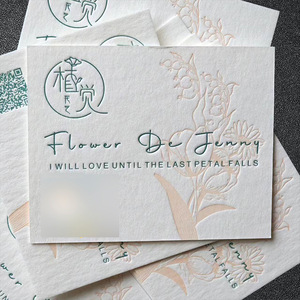 การ์ดอวยพรแบบ Letterpress ลายดอกไม้จาก Jenny กระดาษพิเศษ รูปทรงสี่เหลี่ยมผืนผ้า ปั๊มร้อน ปั๊มนูน พิมพ์สี - Product Image 1