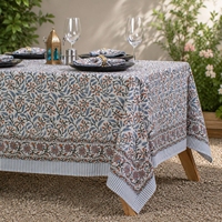 Nappe de table rectangulaire 100% coton imprimée, motif floral botanique bleu, pour table à manger