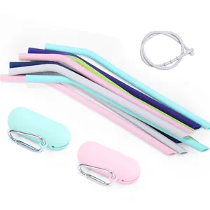 Juego De pajitas reutilizables De silicona, sin pigmento, esbelto, colores al por mayor - Product Image 1