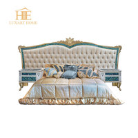 Lit double de luxe antique européen, style princesse américaine, en bois massif sculpté, haut de gamme, taille California King, mobilier de maison