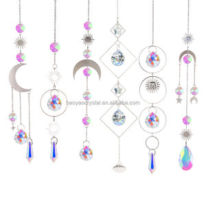 달과 별을 가진 소매 및 도매 교수형 크리스탈 태양 포수 창 및 자동차 장식용 무지개 프리즘 유리 선캐처 - Product Image 1