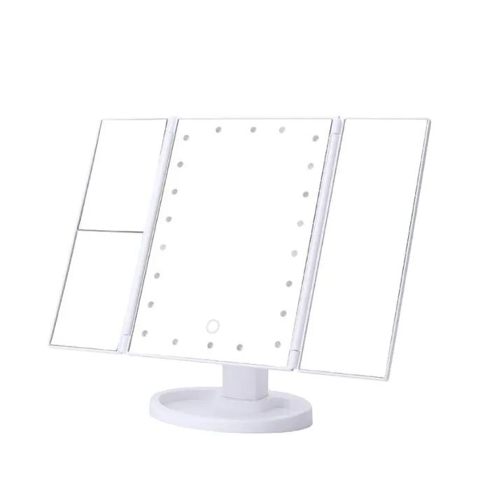 1x 2x 3x büyüteç kozmetik Led işıklı seyahat akıllı dokunmatik ekran masaüstü Trifold makyaj aynası