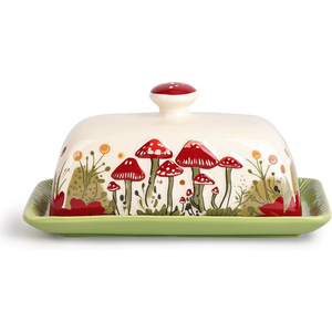 Porte-beurre en porcelaine avec couvercle, design personnalisé en forme de champignon, en céramique - Product Image 4