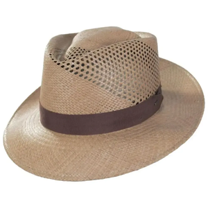 Unisex Toquilla Straw Panama <b>Hat</b> With Brown Ribbon <b>Band</b> Wide Brim Outdoor Sun Protection Adult Size 56-58CM - Product Image 1