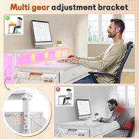 Bureau d'ordinateur ergonomique avec 2 tiroirs en tissu, poche latérale, support de moniteur, table d'étude et d'écriture, bureau de jeu blanc