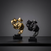 Décoration d'art de bureau de salon moderne, statue de couple en fibre de verre noire, taille réelle, art moderne, sculpture de visage humain