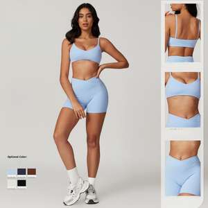 ผ้ารีไซเคิลแขนสั้นเปิดหลังสำหรับผู้หญิง2ชิ้นเสื้อโยคะกีฬาวิ่งวิ่งแห้งเร็วเข้ารูปพอดีตัว - Product Image 3