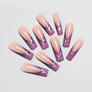 Lot de 24 <span class=keywords><strong>faux</strong></span> ongles longs en acrylique, style cercueil, dégradé violet, à presser, pour filles, tendance, pour le nail art - Product Image 3
