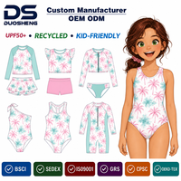 Maillot de bain une pièce pour filles, motif floral tropical, UPF 50+, rose menthe, vêtements de plage recyclés, certifié OEKO-TEX, fournisseur