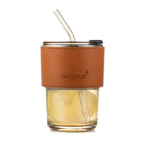 Tasse en verre au design moderne tasse à café avec logo imprimé et bouteille d'eau avec pailles cadeau d'ouverture exclusif pour les fêtes et événements