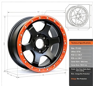 17x8.5 ET10 模拟珠锁式越野合金轮毂 哑光黑色带橙色轮圈 6x139.7 铸造轮毂 适用于 <span class=keywords><strong>Hilux</strong></span> Prado 皮卡 SUV - Product Image 2