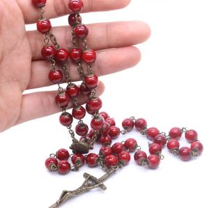 Catholic Rosary Hot Sell Bronze Cross <b>Red</b> <b>Beads</b> Prayer <b>Beads</b> Necklace Easter Bonus - Product Image 2